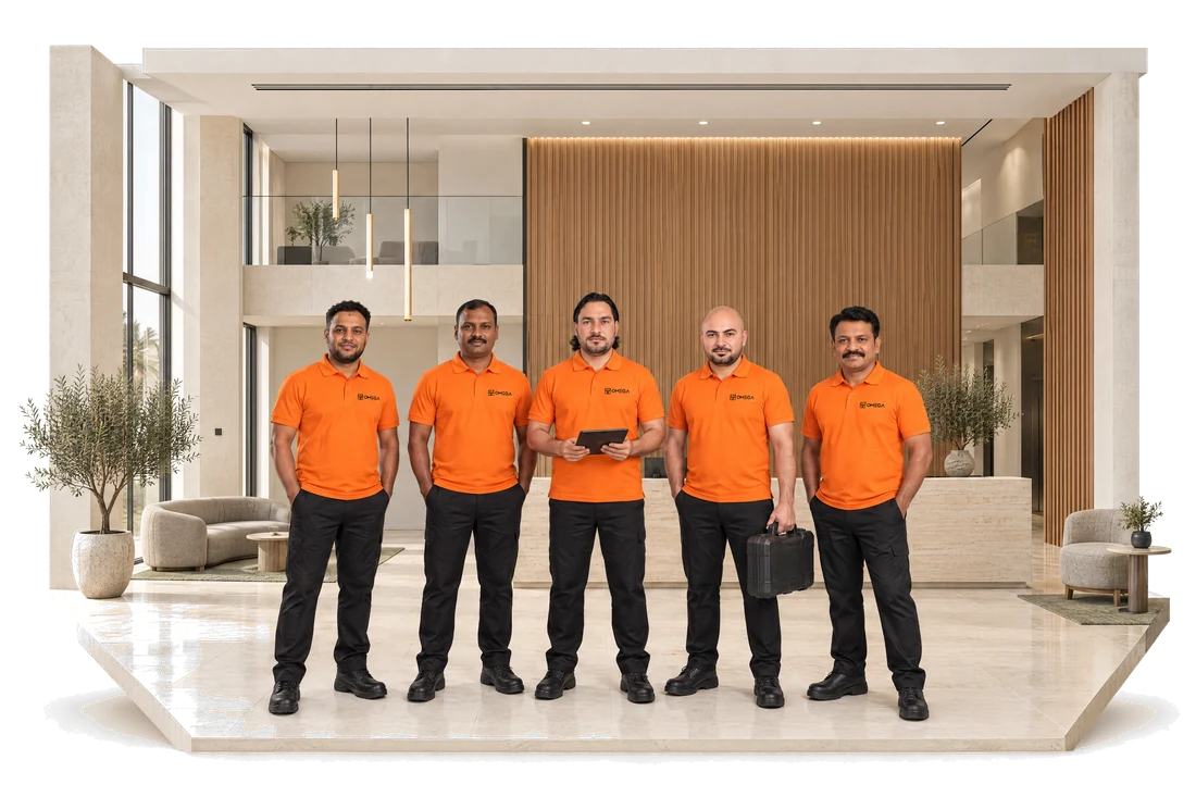 Illustration of an OMEGA property-care team